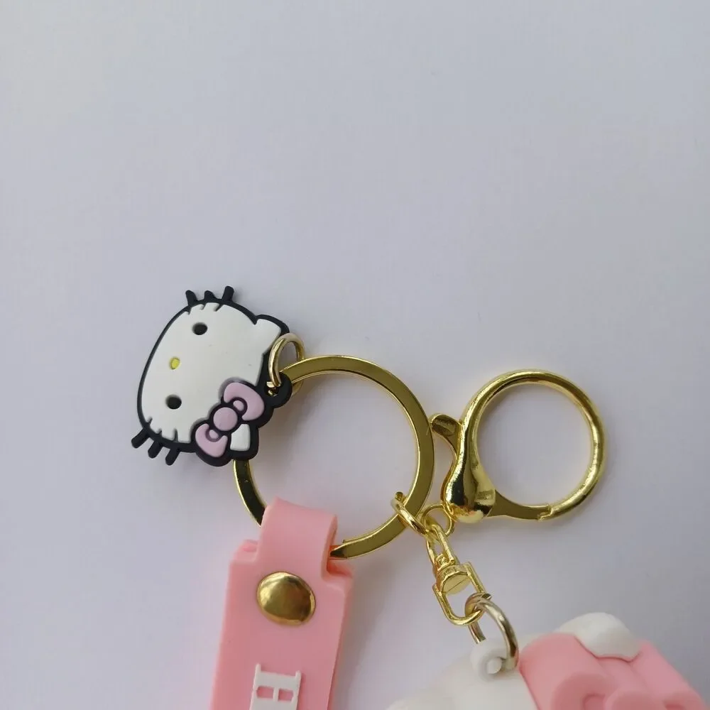 Sanrio HELLO KITTY Pink Molded 3D FIGURE KEYCHAIN Charm Backpack Fob Carry Strap